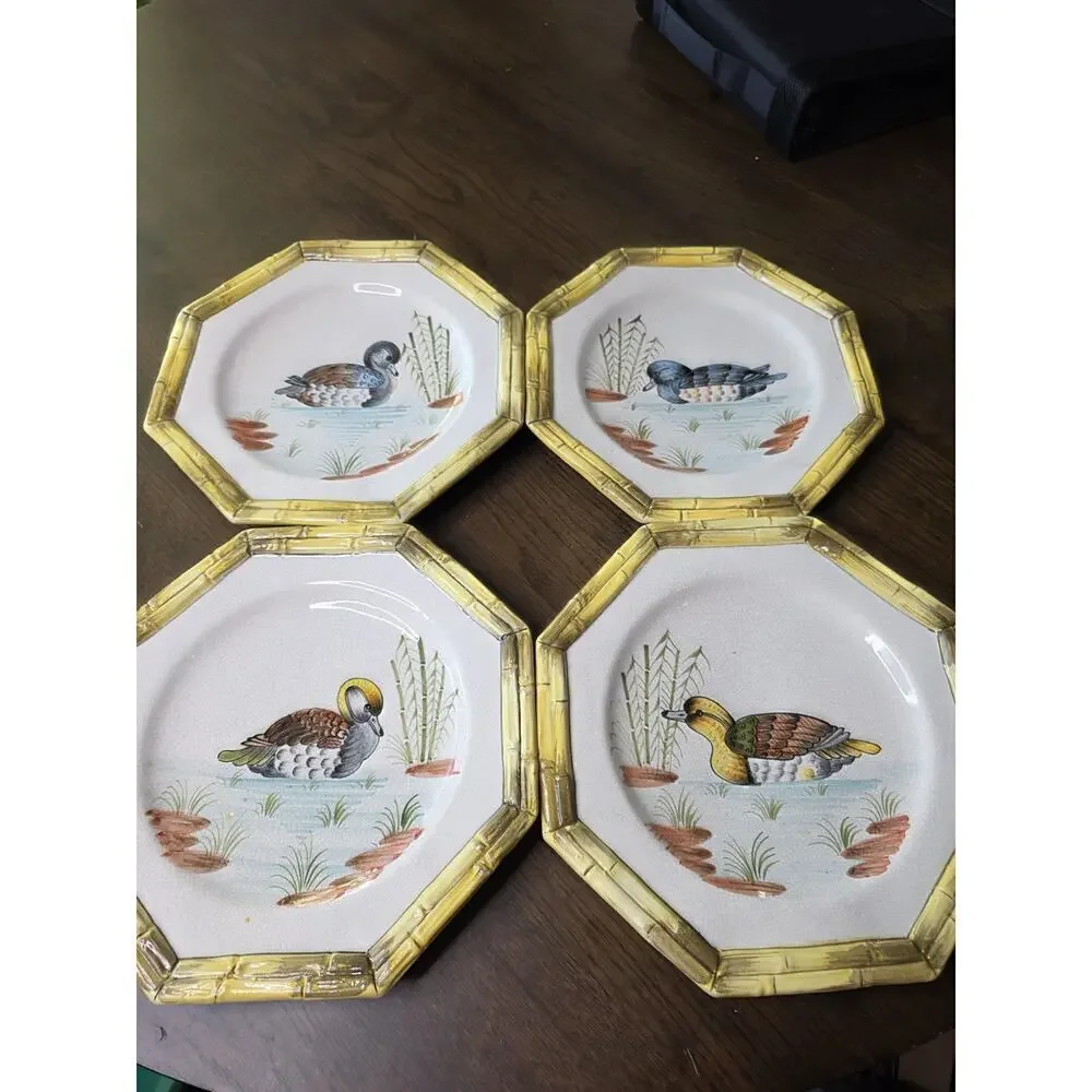 Ducks Bird Stoneware Dinner‎ Plates Set/4 Thanksgiving Made In Italy